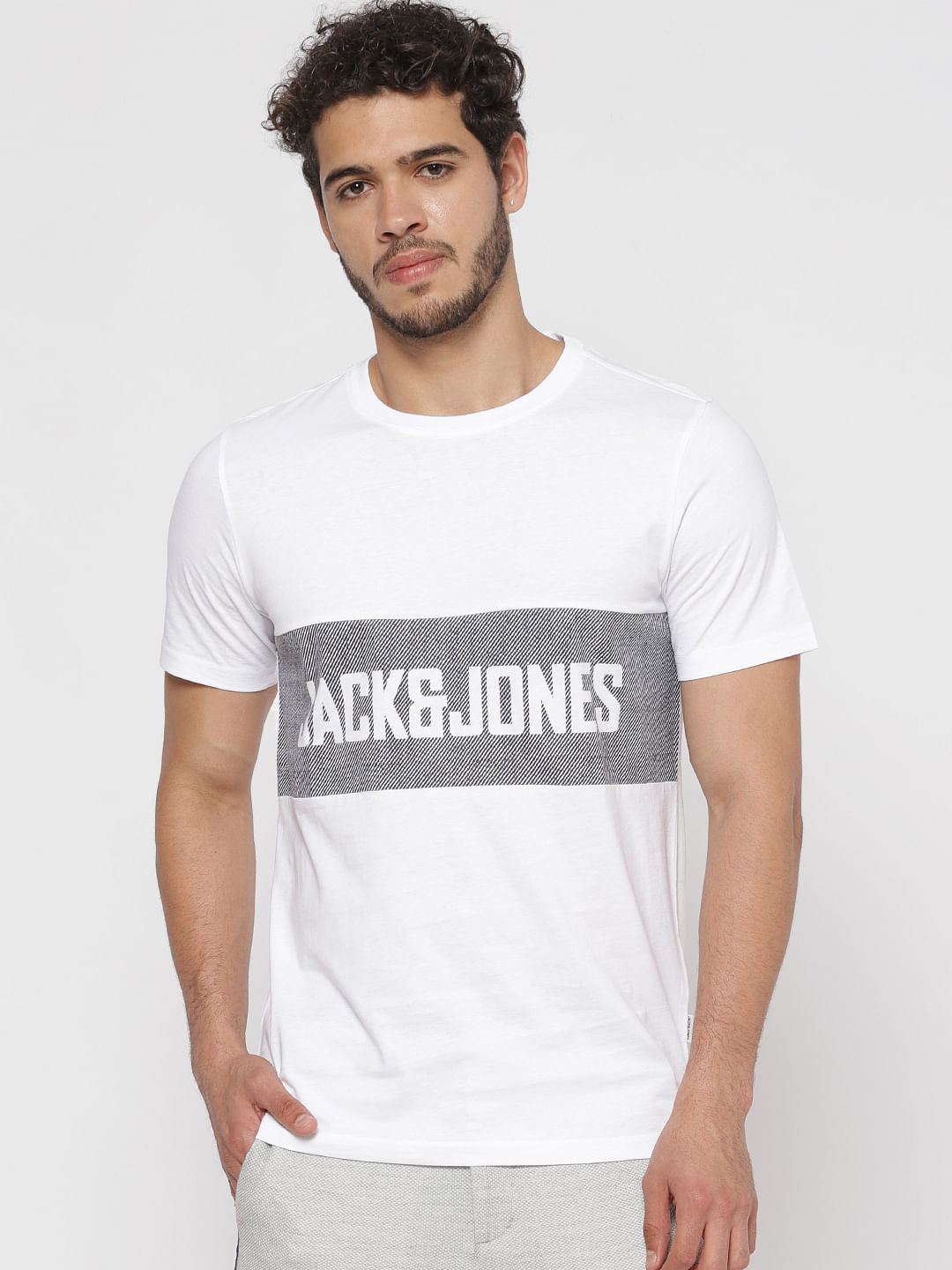 White Text Print Crew Neck T-Shirt