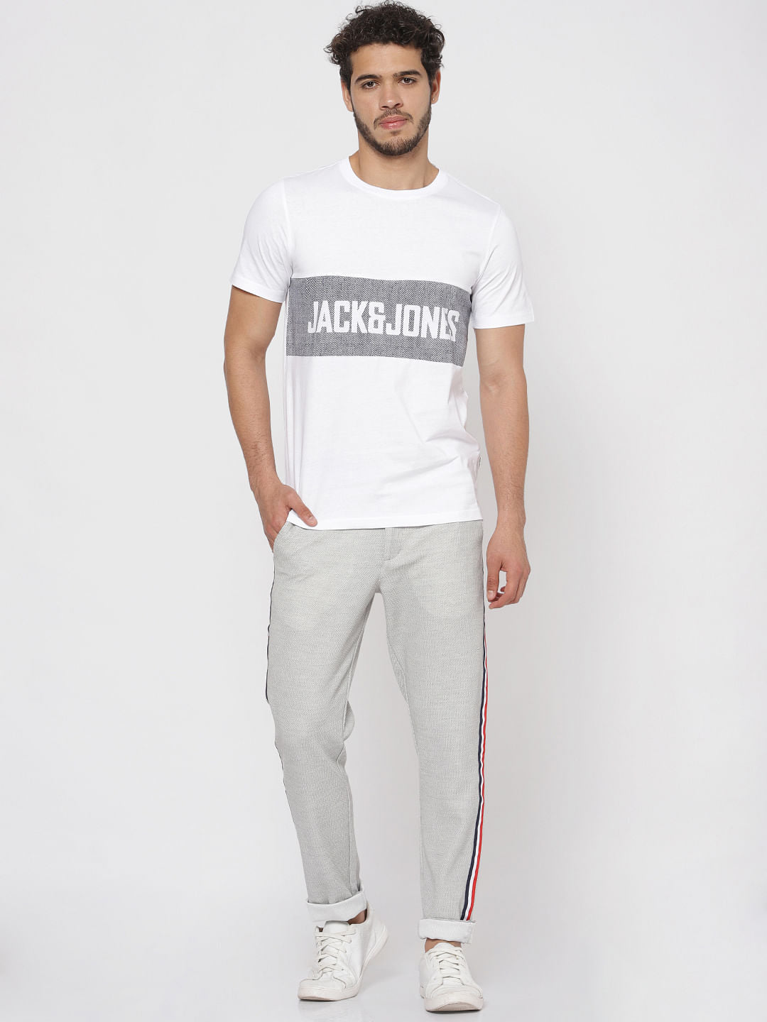 White Text Print Crew Neck T-Shirt
