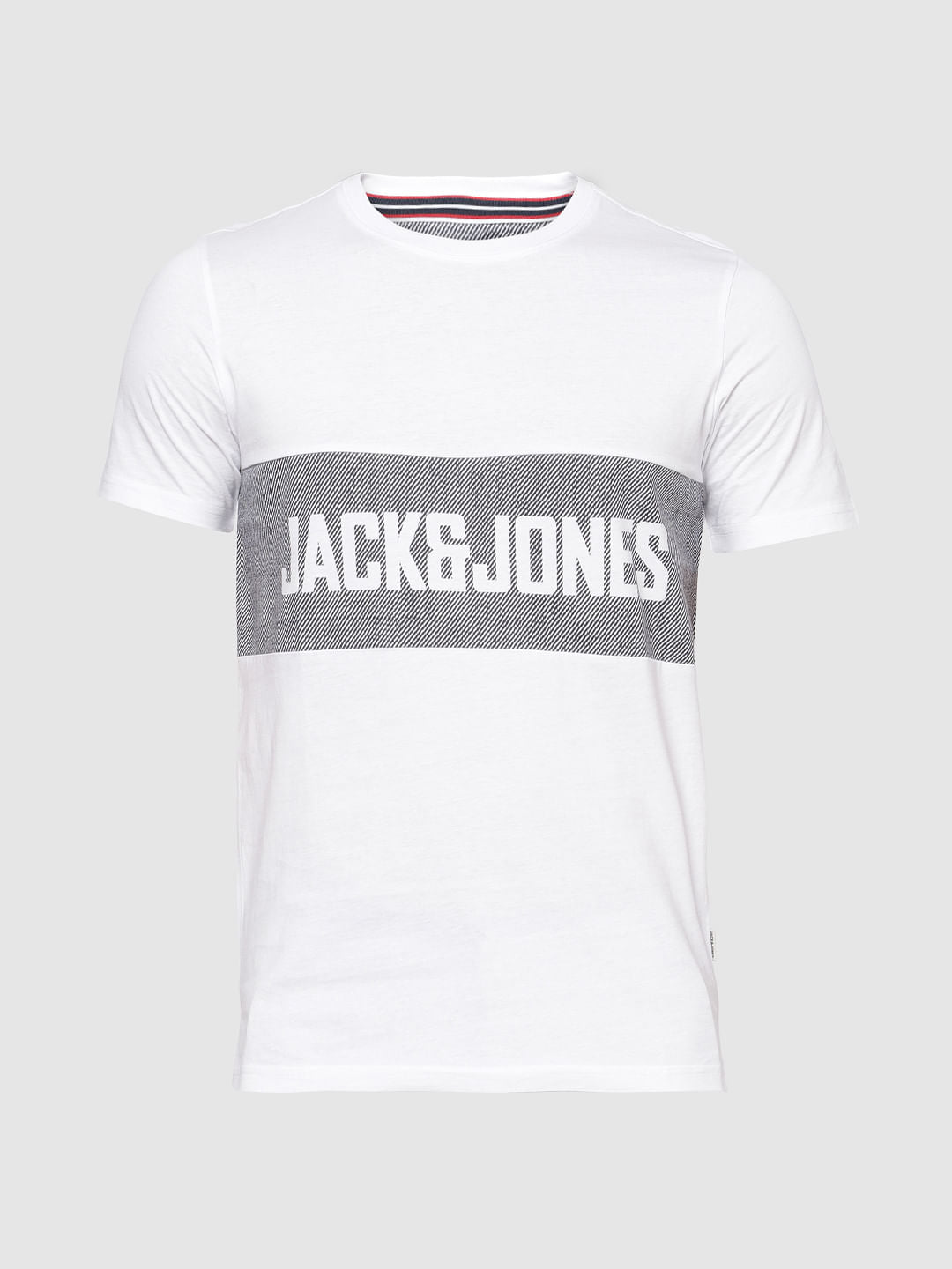 White Text Print Crew Neck T-Shirt