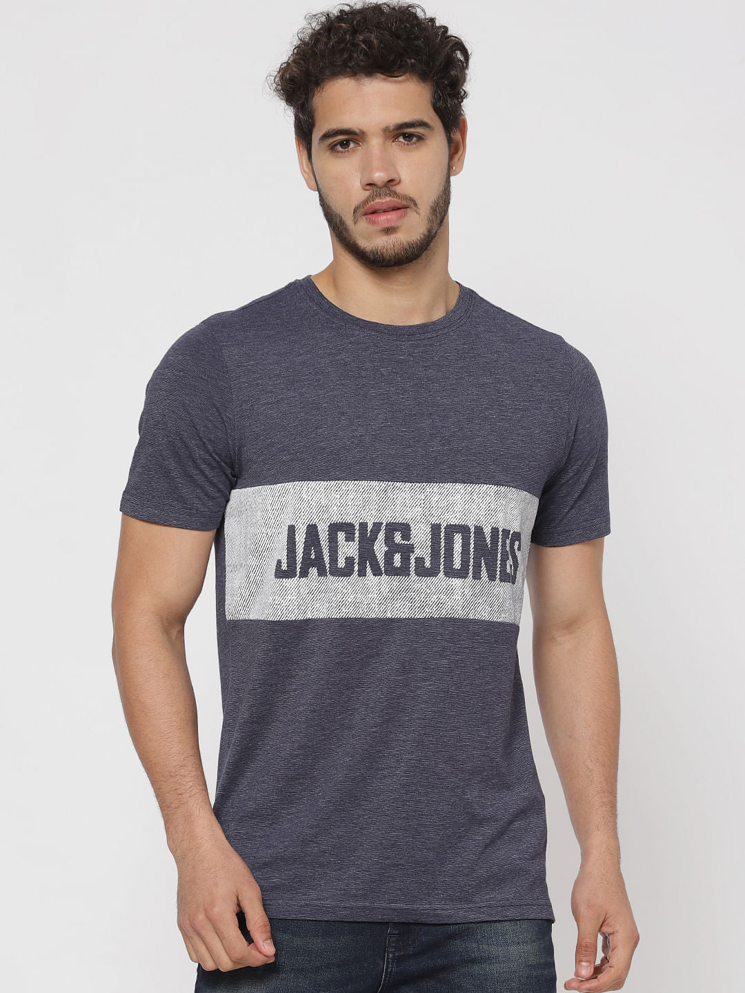 Blue Text Print Crew Neck T-Shirt