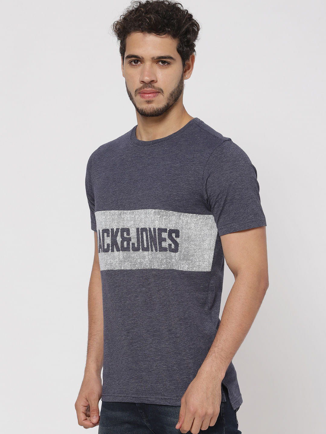 Blue Text Print Crew Neck T-Shirt