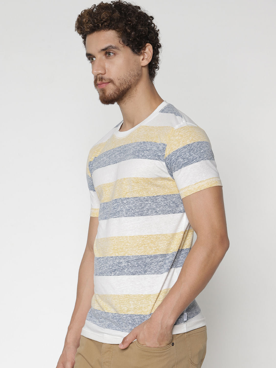 Yellow Striped Colour Blocked Crew Neck T-Shirt