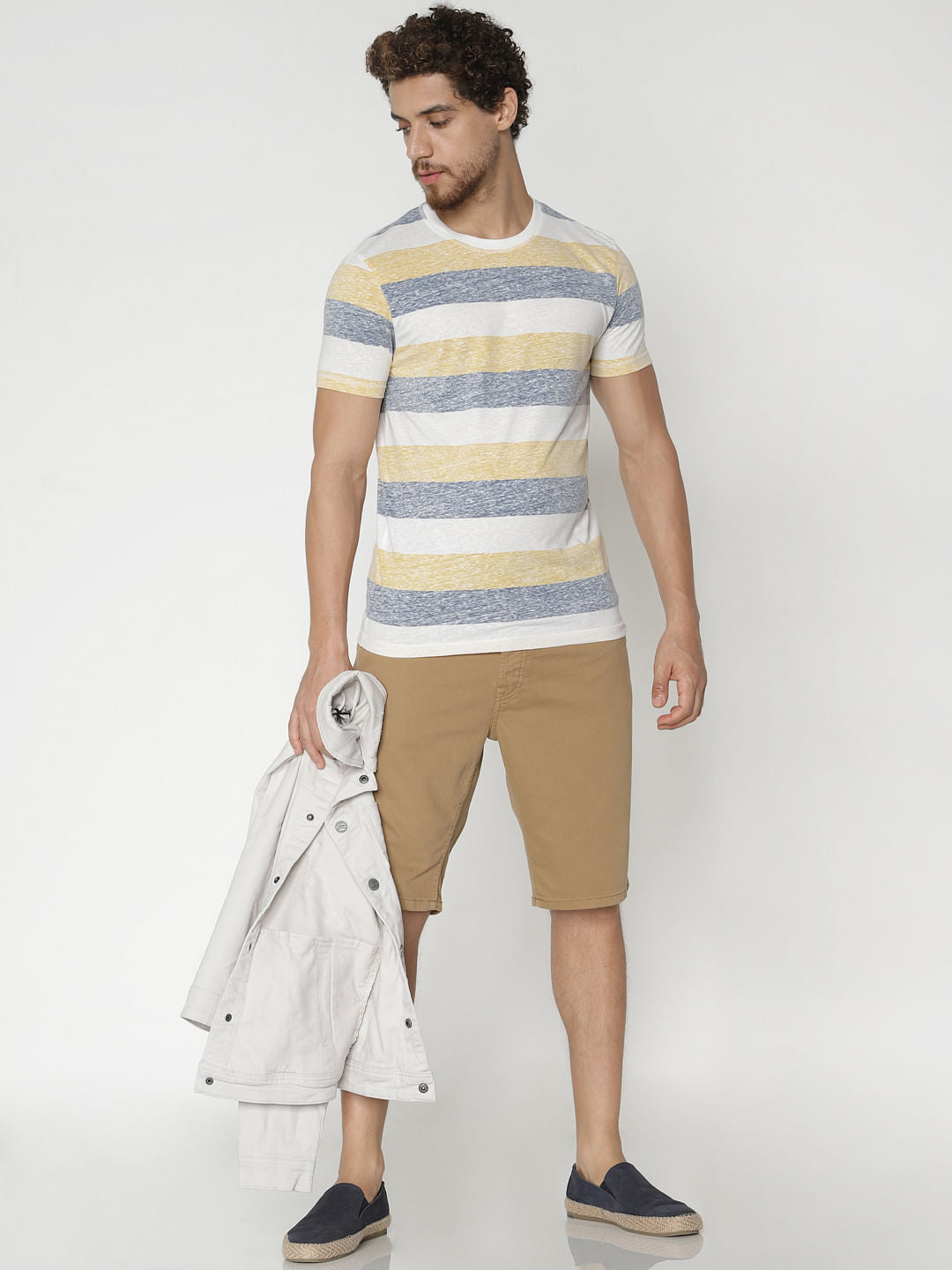 Yellow Striped Colour Blocked Crew Neck T-Shirt