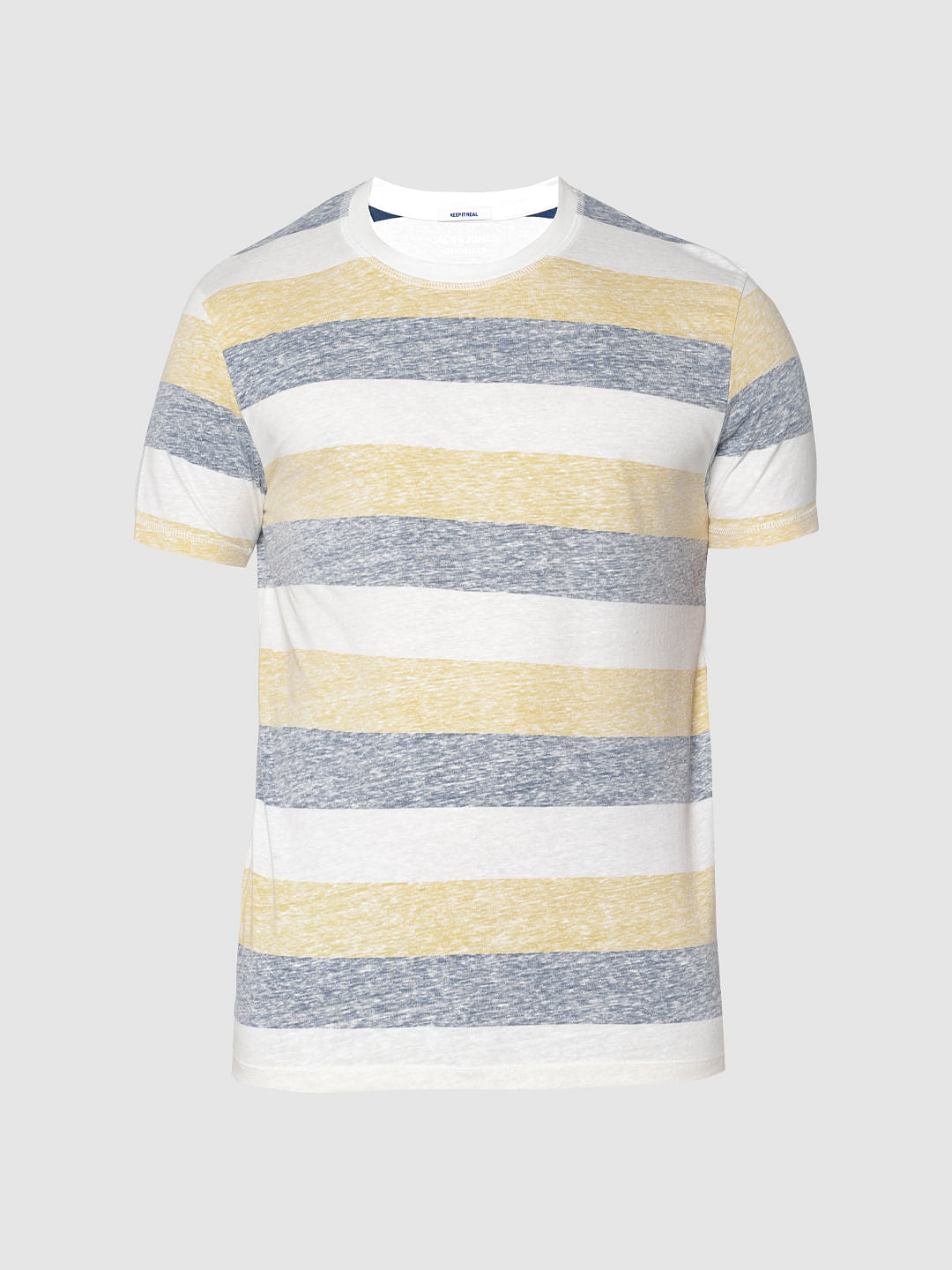 Yellow Striped Colour Blocked Crew Neck T-Shirt
