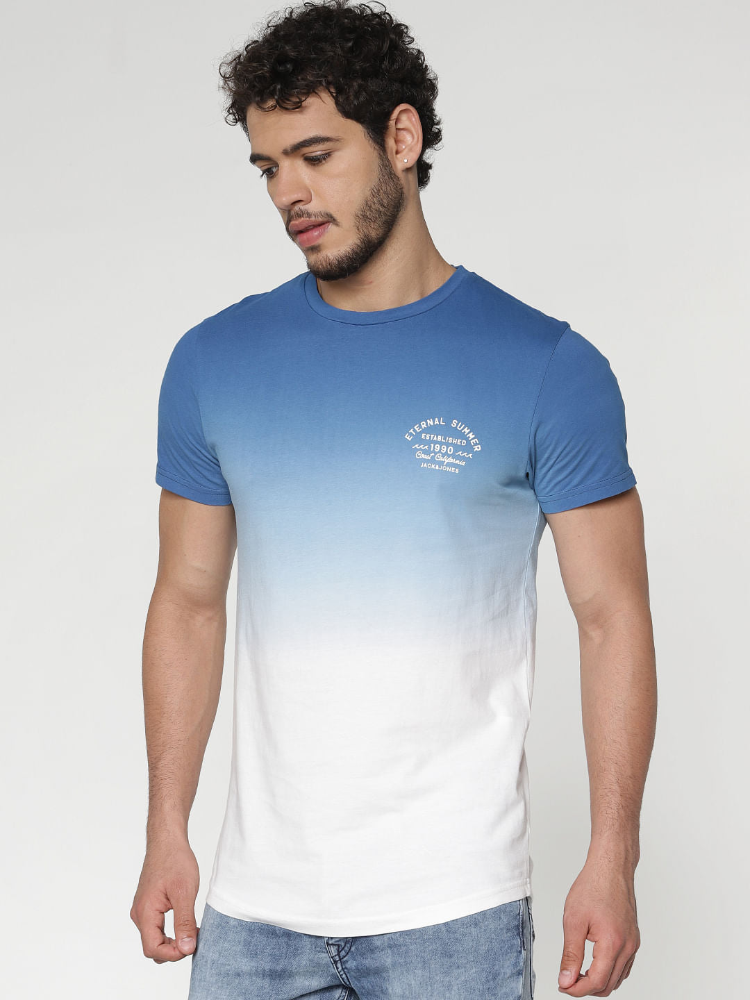 Blue And White Crew Neck T-Shirt