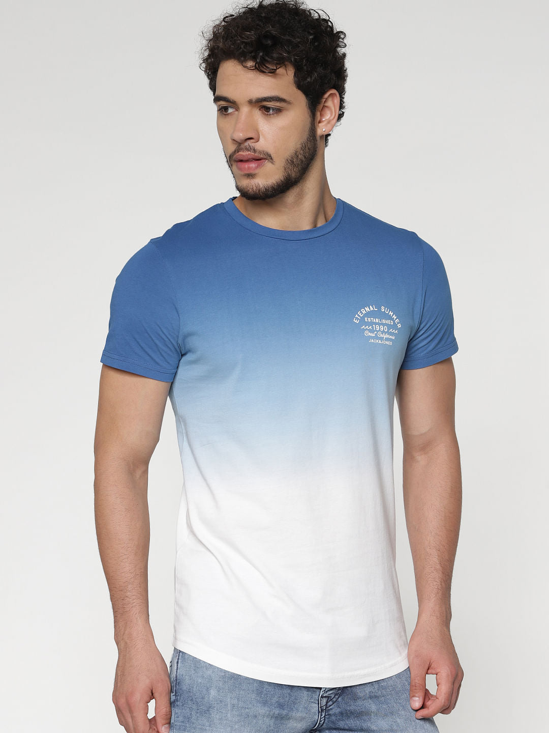 Blue And White Crew Neck T-Shirt