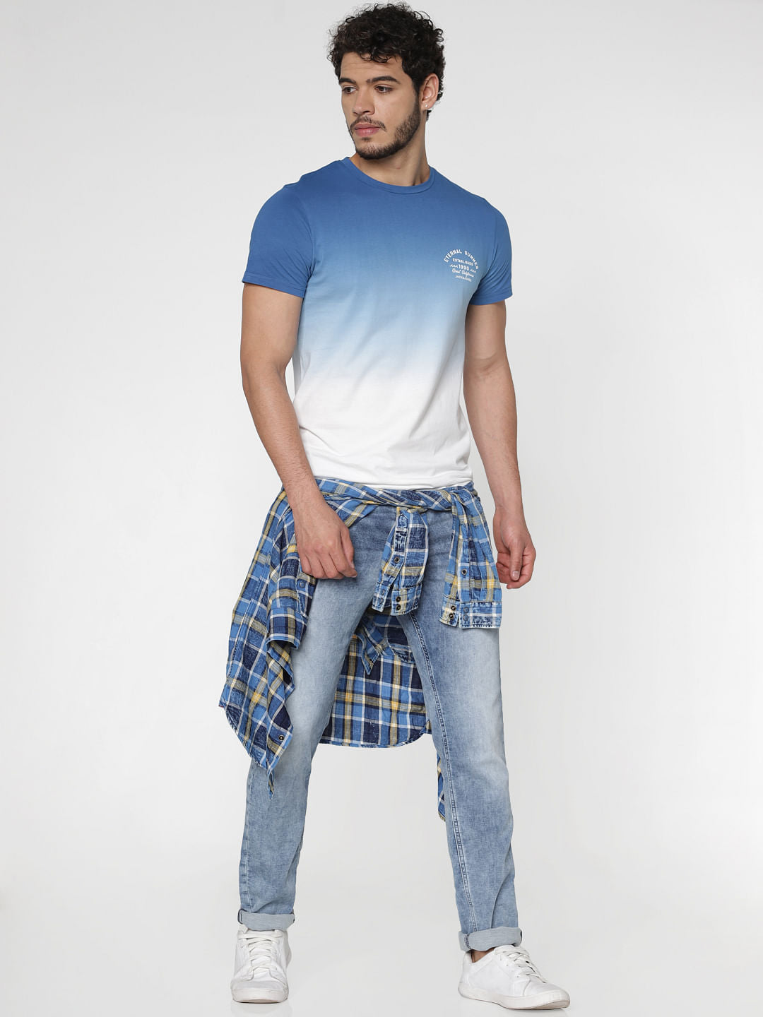 Blue And White Crew Neck T-Shirt