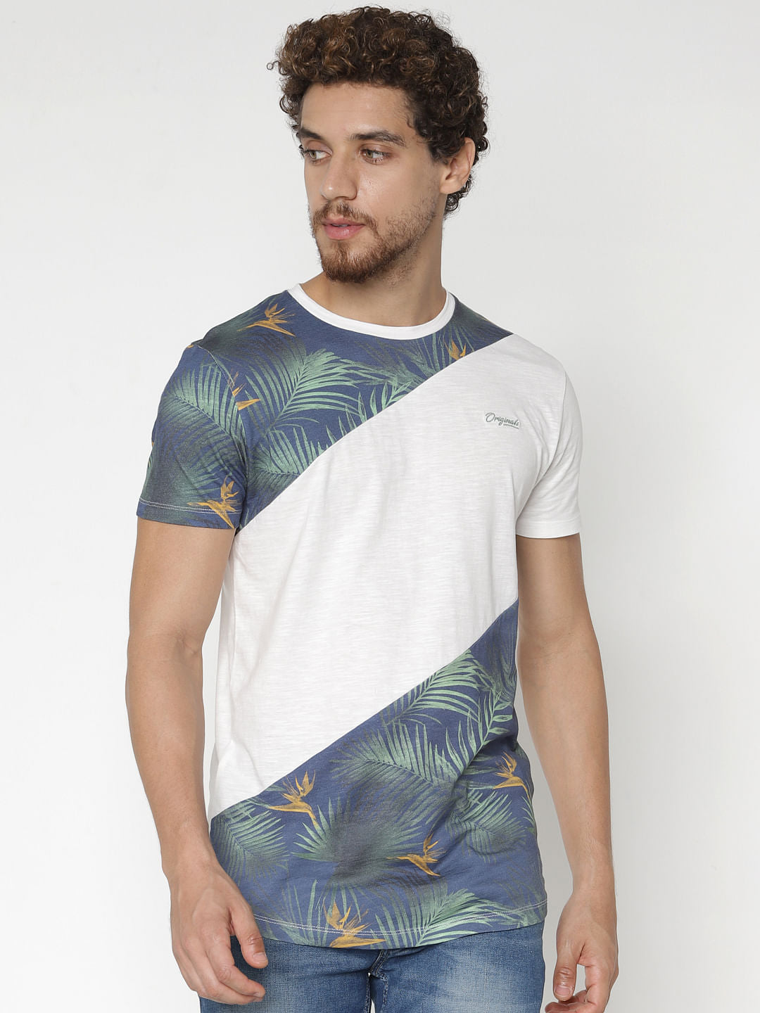 White Printed Crew Neck T-Shirt - S