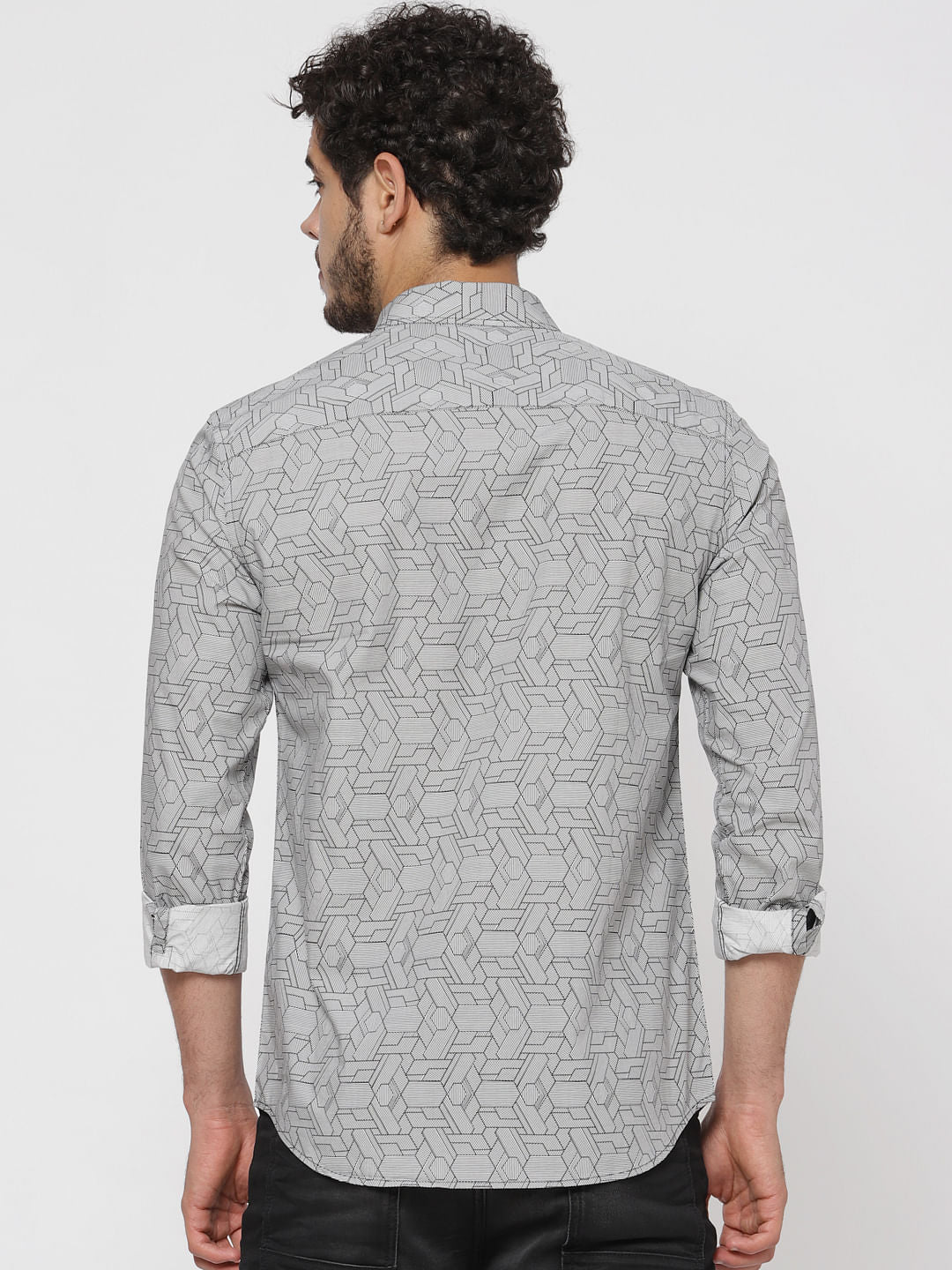 Grey All Over Print Slim Fit Full Sleeves Shirt