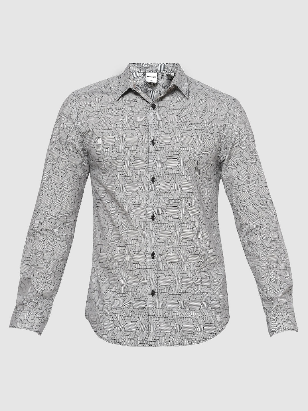 Grey All Over Print Slim Fit Full Sleeves Shirt