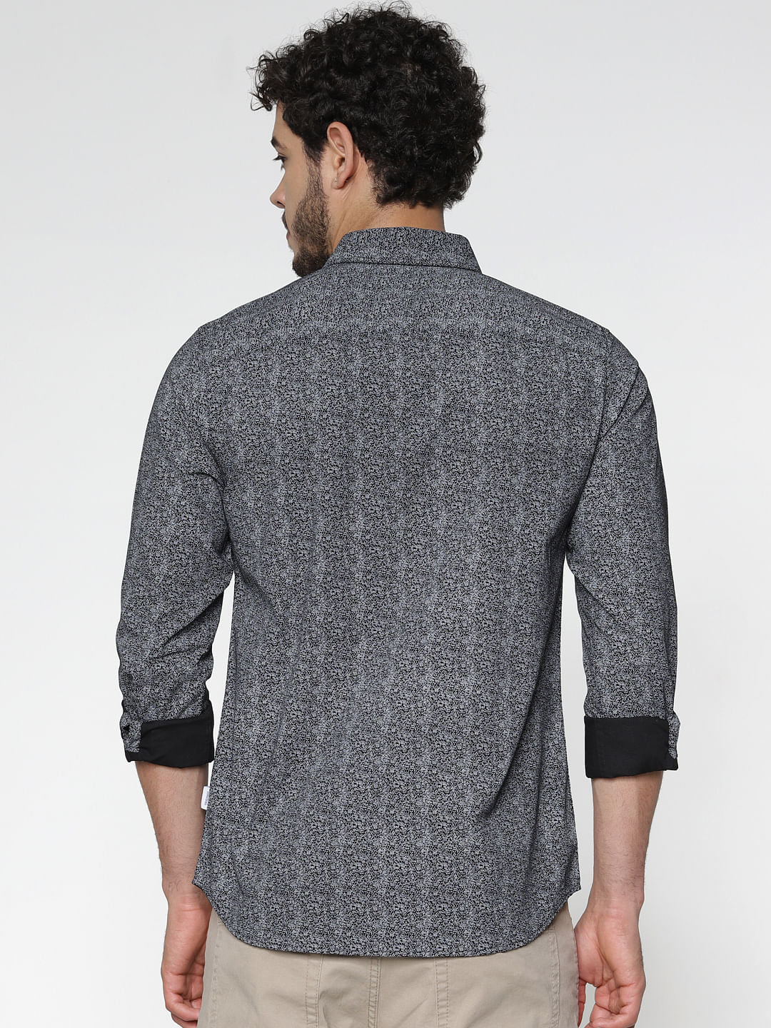 Black Printed Slim Fit Full Sleeves Shirt