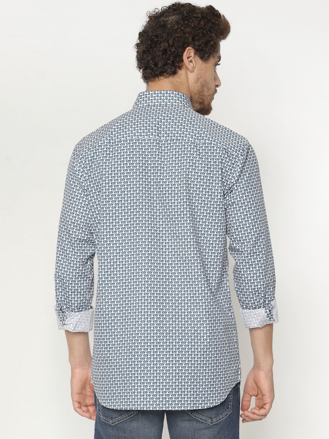 Teal Printed Slim Fit Full Sleeves Shirt