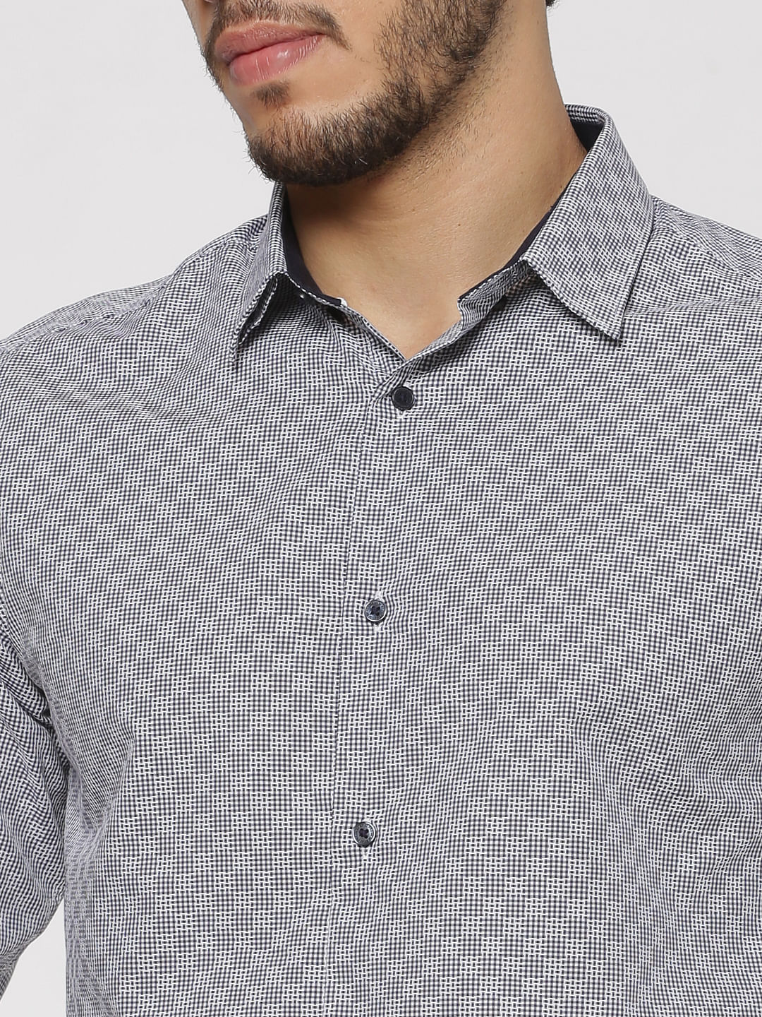 Grey Checks Slim Fit Full Sleeves Shirt