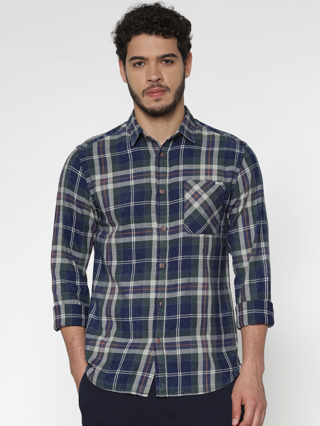 Green Multicoloured Checks Slim Fit Full Sleeves Shirt - S