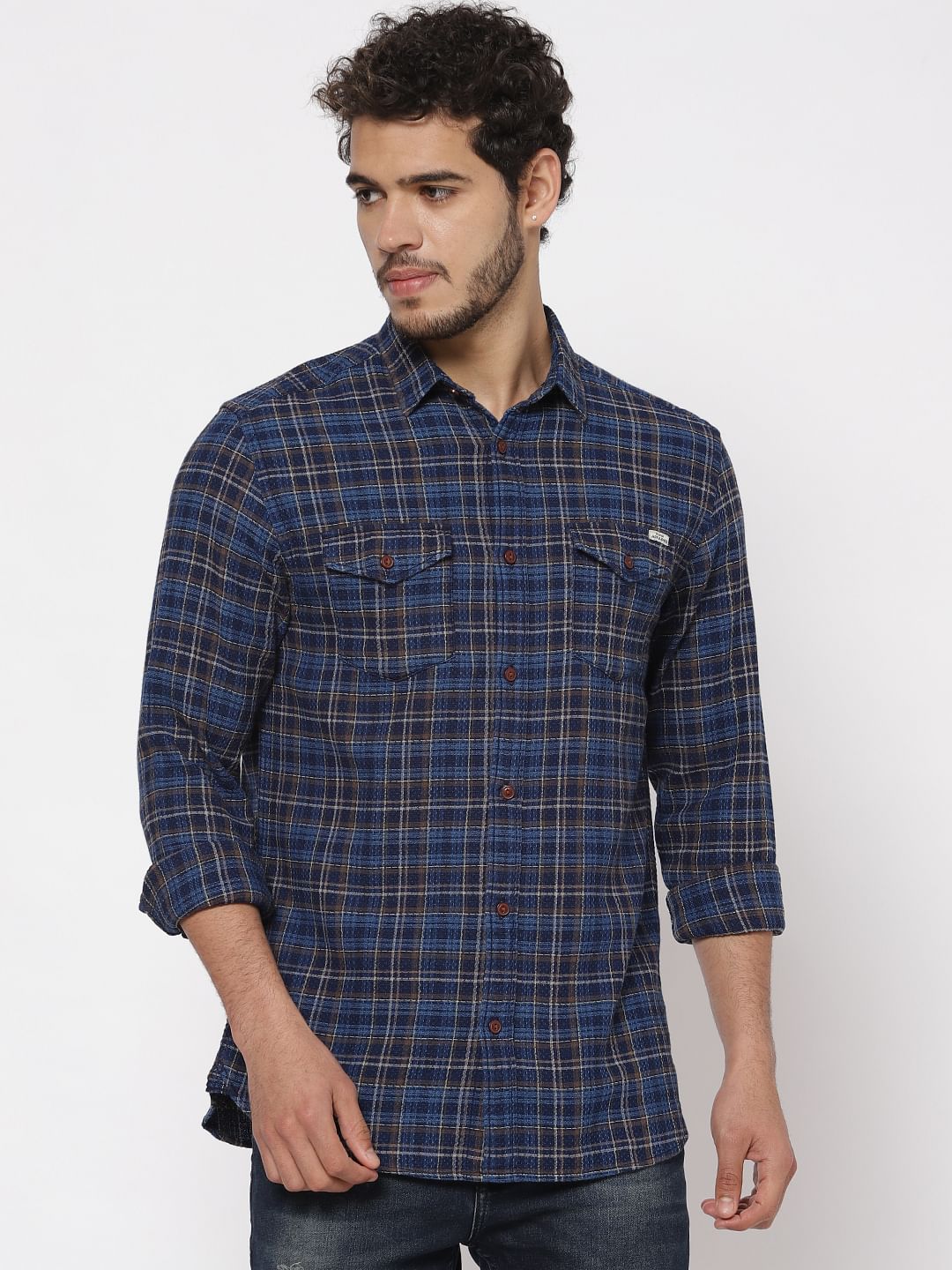 Blue Check Slim Fit Full Sleeves Shirt - S