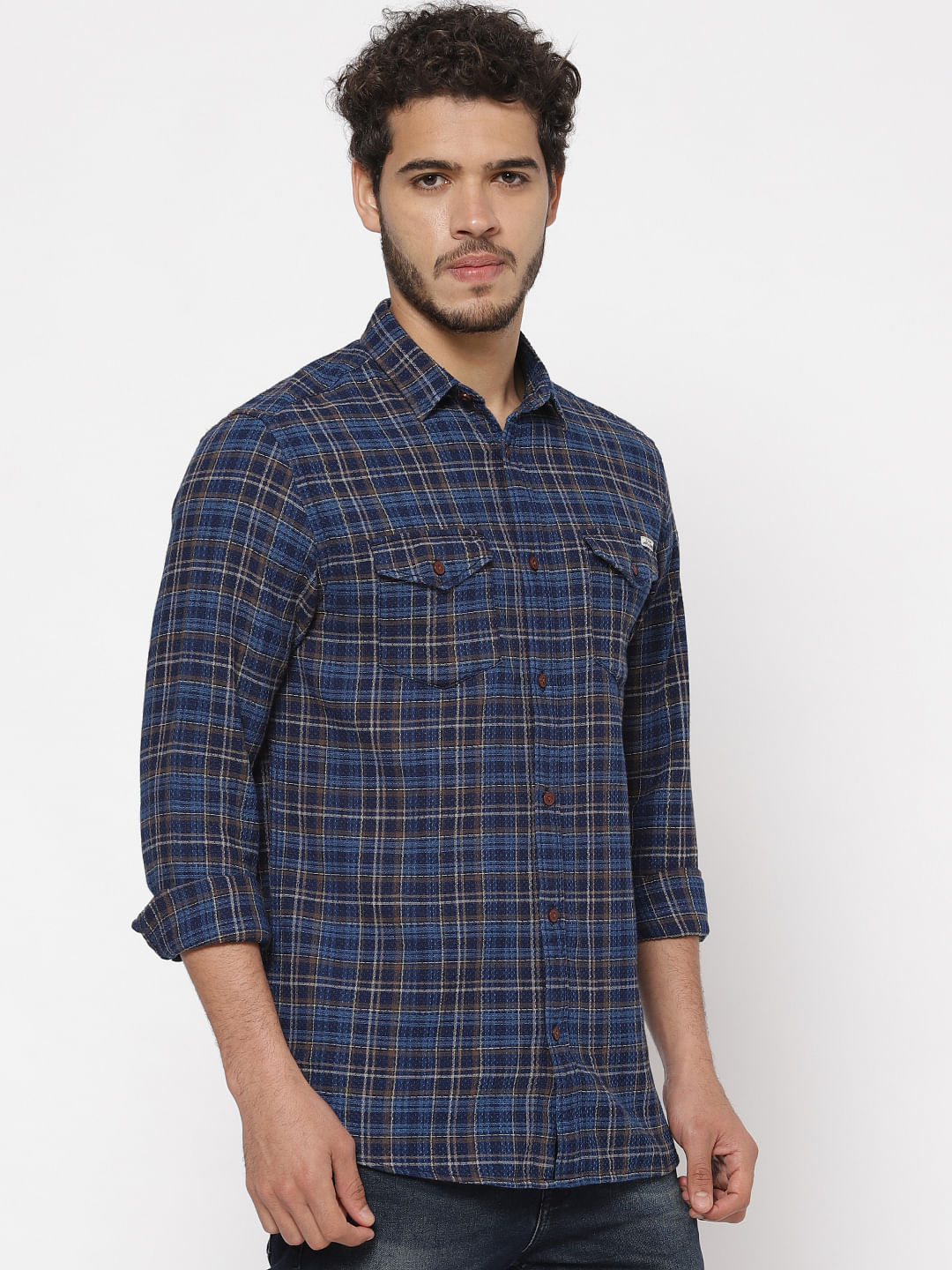 Blue Check Slim Fit Full Sleeves Shirt