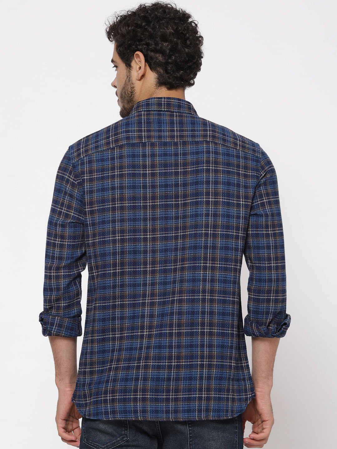 Blue Check Slim Fit Full Sleeves Shirt