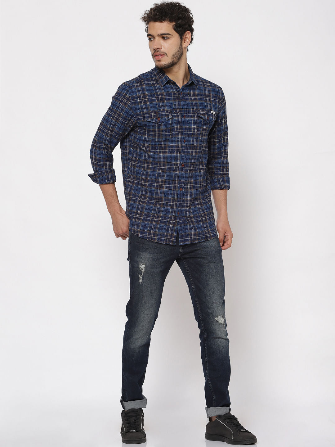 Blue Check Slim Fit Full Sleeves Shirt