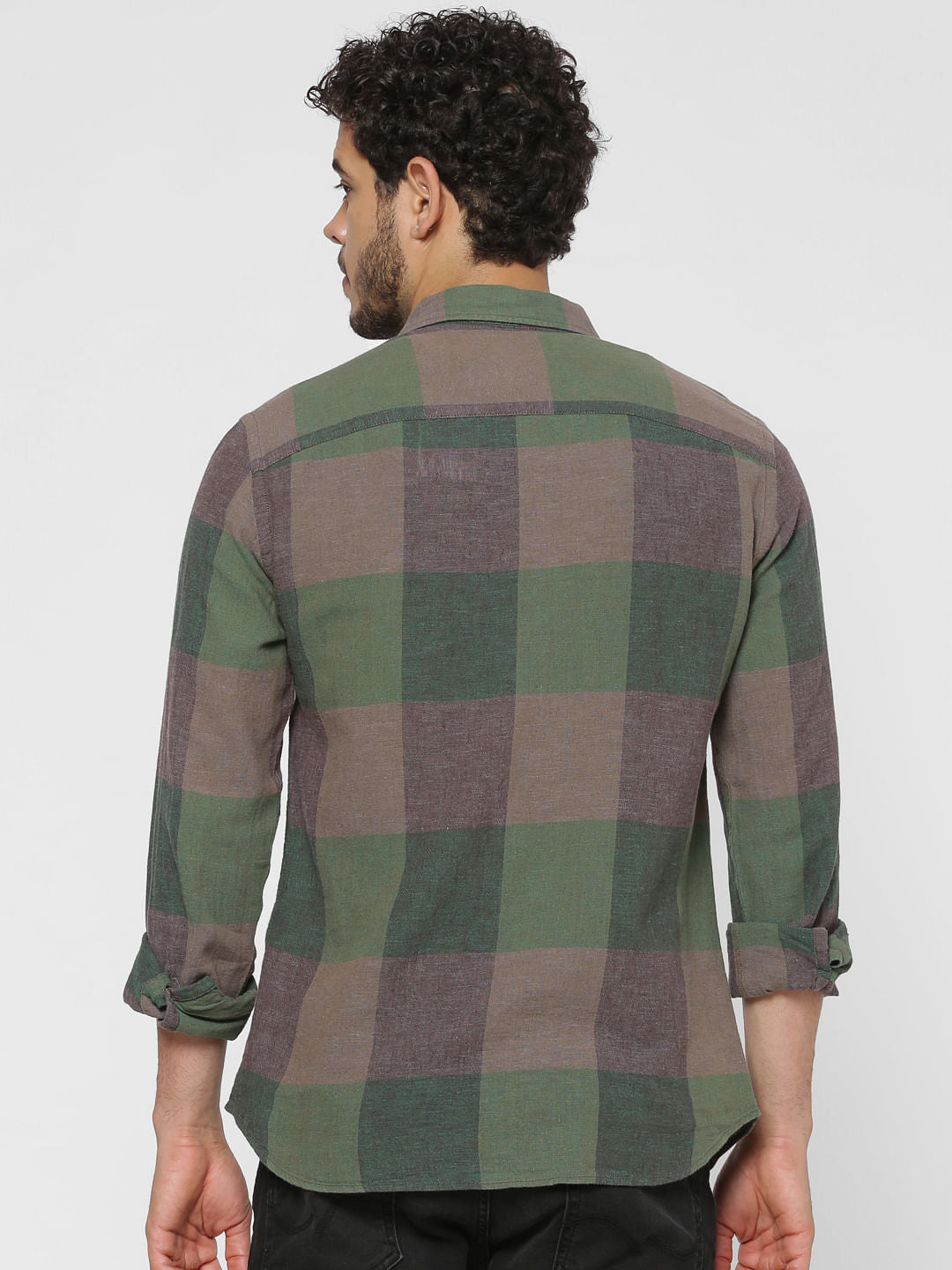 Green Checks Patch Pocket Slim Fit Full Sleeves Shirt