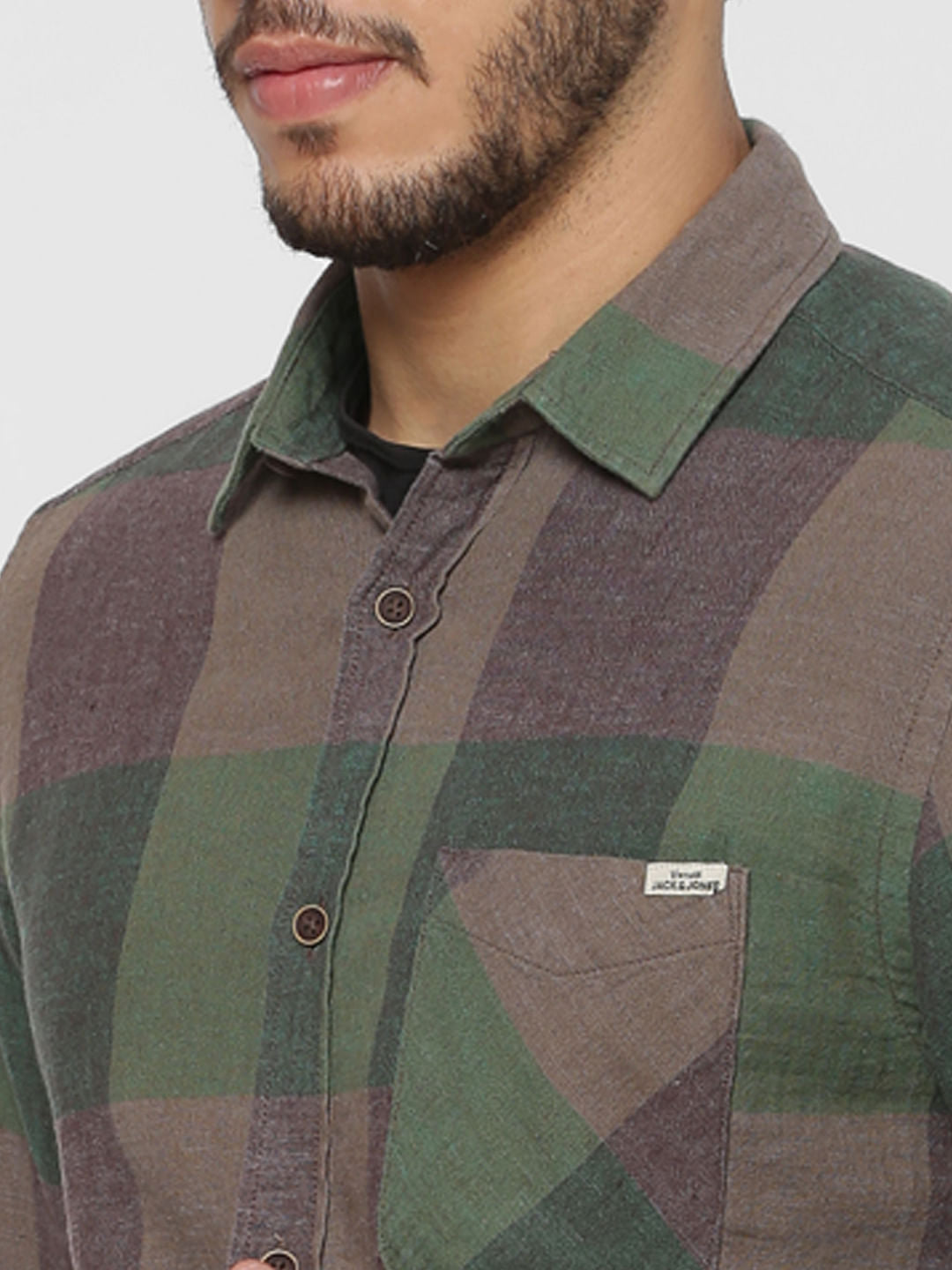 Green Checks Patch Pocket Slim Fit Full Sleeves Shirt