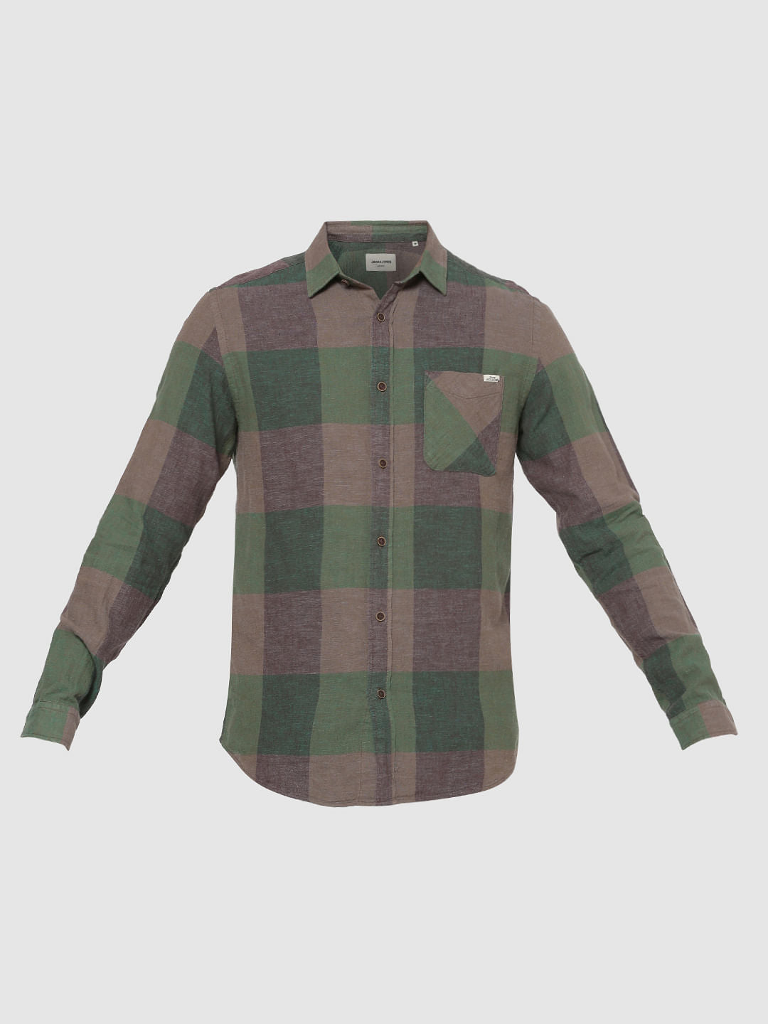 Green Checks Patch Pocket Slim Fit Full Sleeves Shirt
