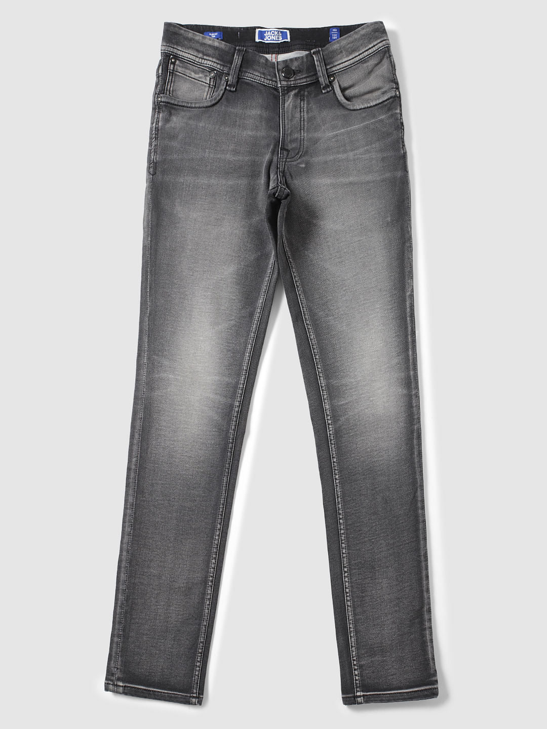 Boys Grey Mid Rise Heavy Washed Tim Slim Fit Jeans - 128/8Y