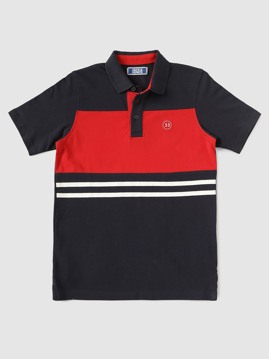 Boys Navy Blue Colour Blocked Polo Neck T-Shirt - 128/8Y
