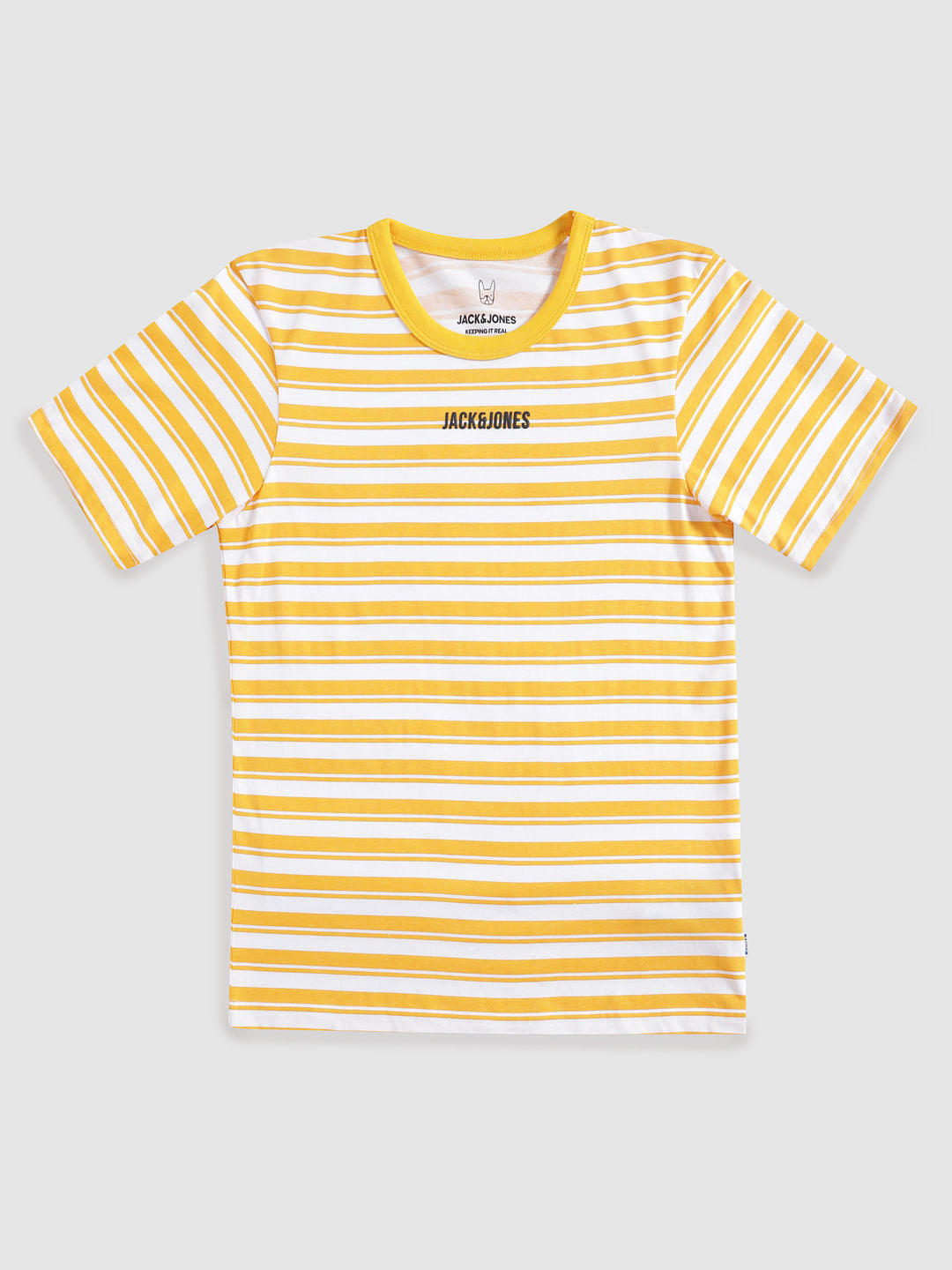 Boys Yellow And White Striped Crew Neck T-Shirt - 128/8Y