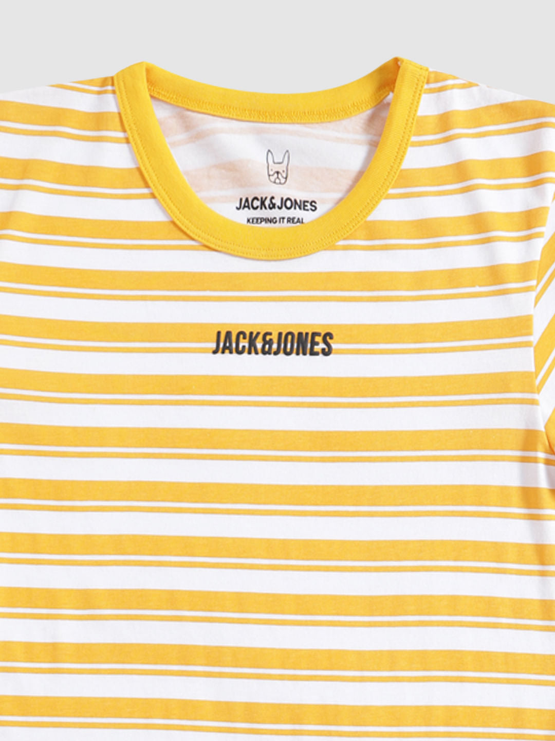 Boys Yellow And White Striped Crew Neck T-Shirt