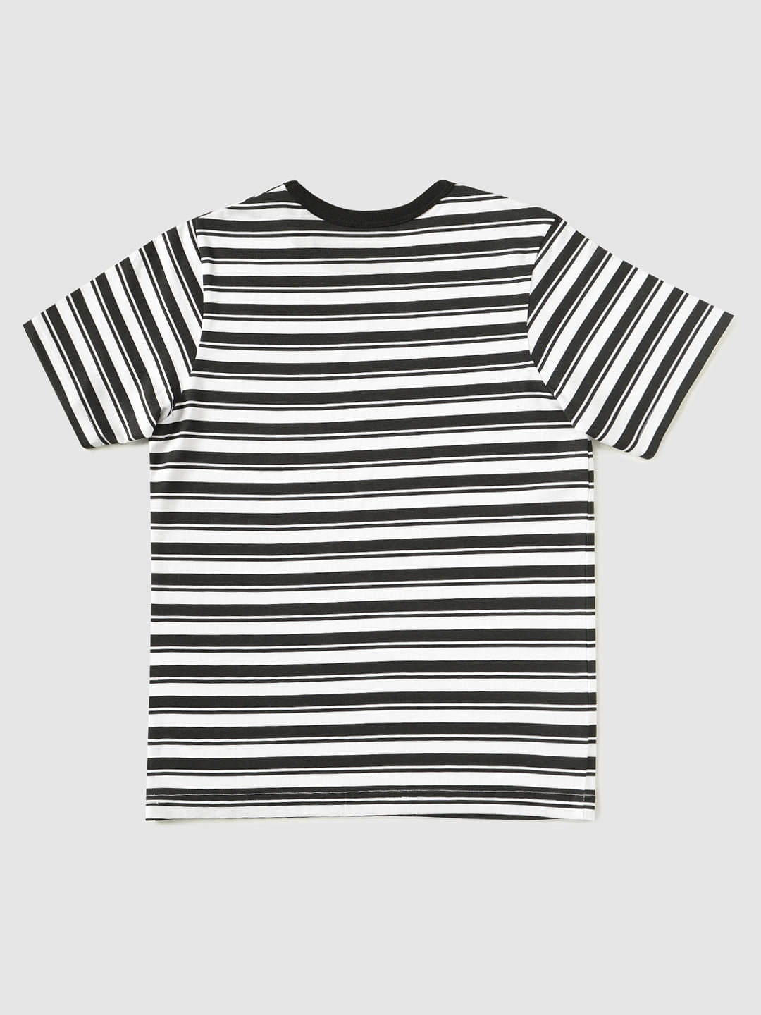 Boys Black And White Striped Crew Neck T-Shirt - 128/8Y