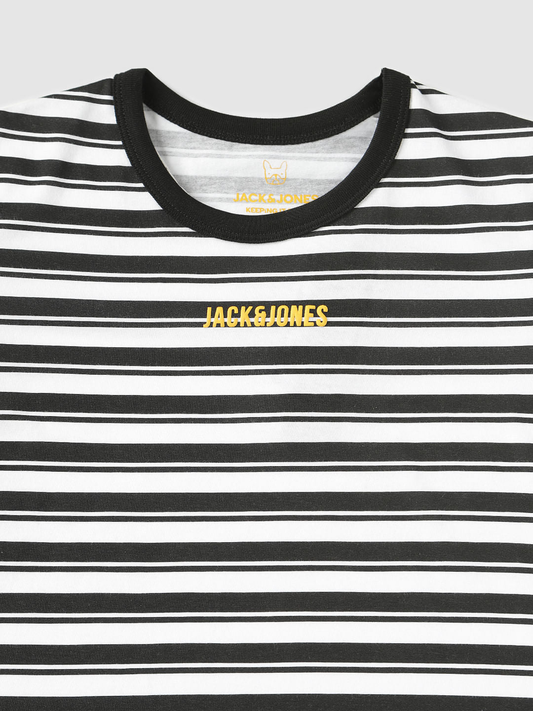 Boys Black And White Striped Crew Neck T-Shirt