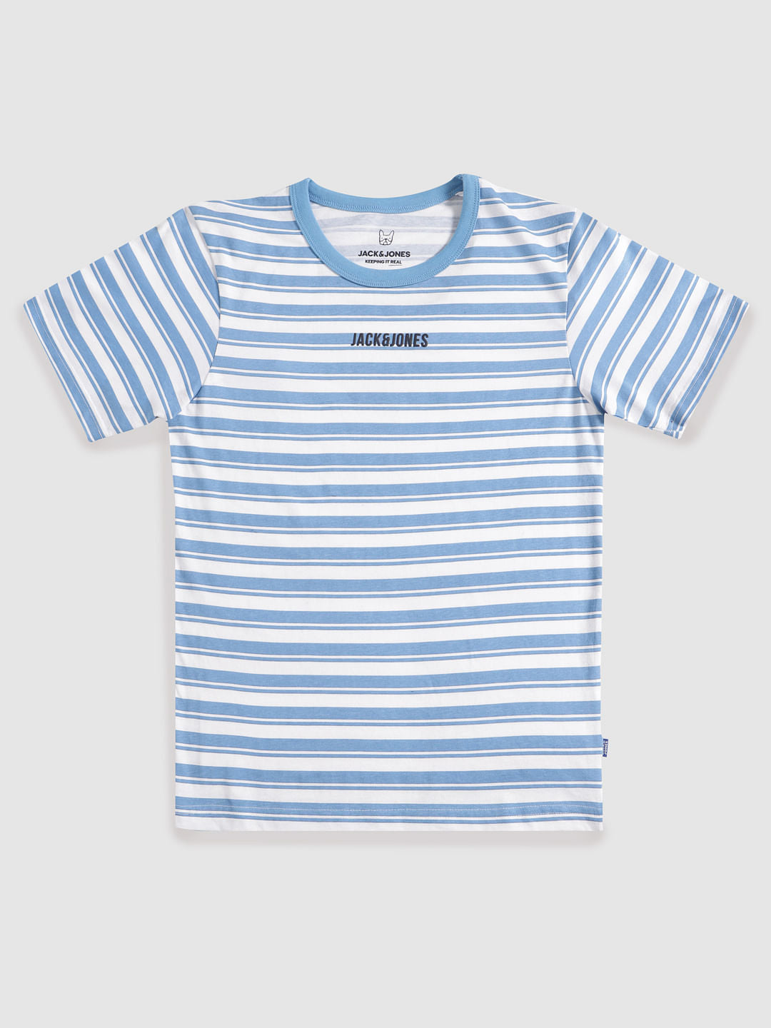 Boys Blue And White Striped Crew Neck T-Shirt - 128/8Y