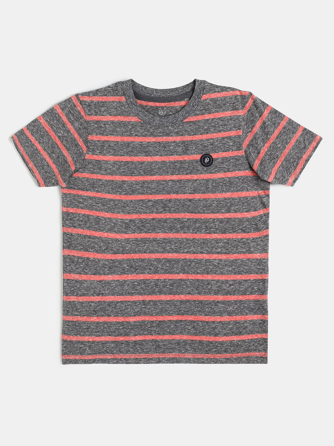 Boys Grey Striped Crew Neck T-shirt - 128/8Y