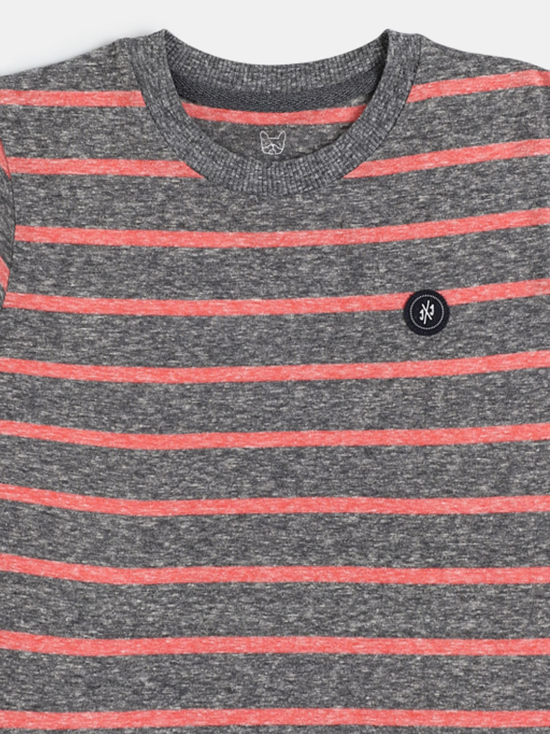 Boys Grey Striped Crew Neck T-shirt