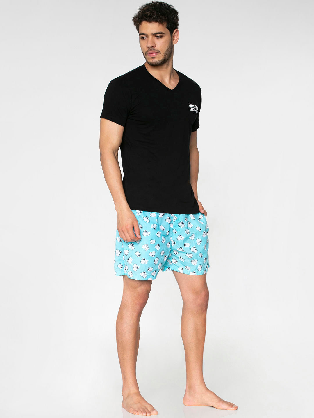 Light Blue All Over Paper Roll Graphic Print Boxers