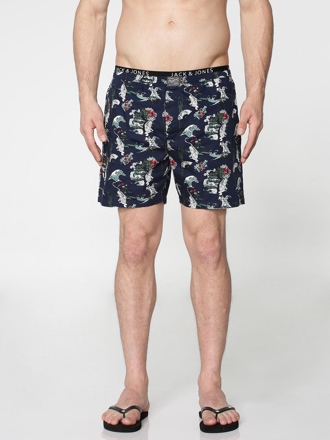 Navy Blue All Over Japan Tiger Graphic Print Boxers - S