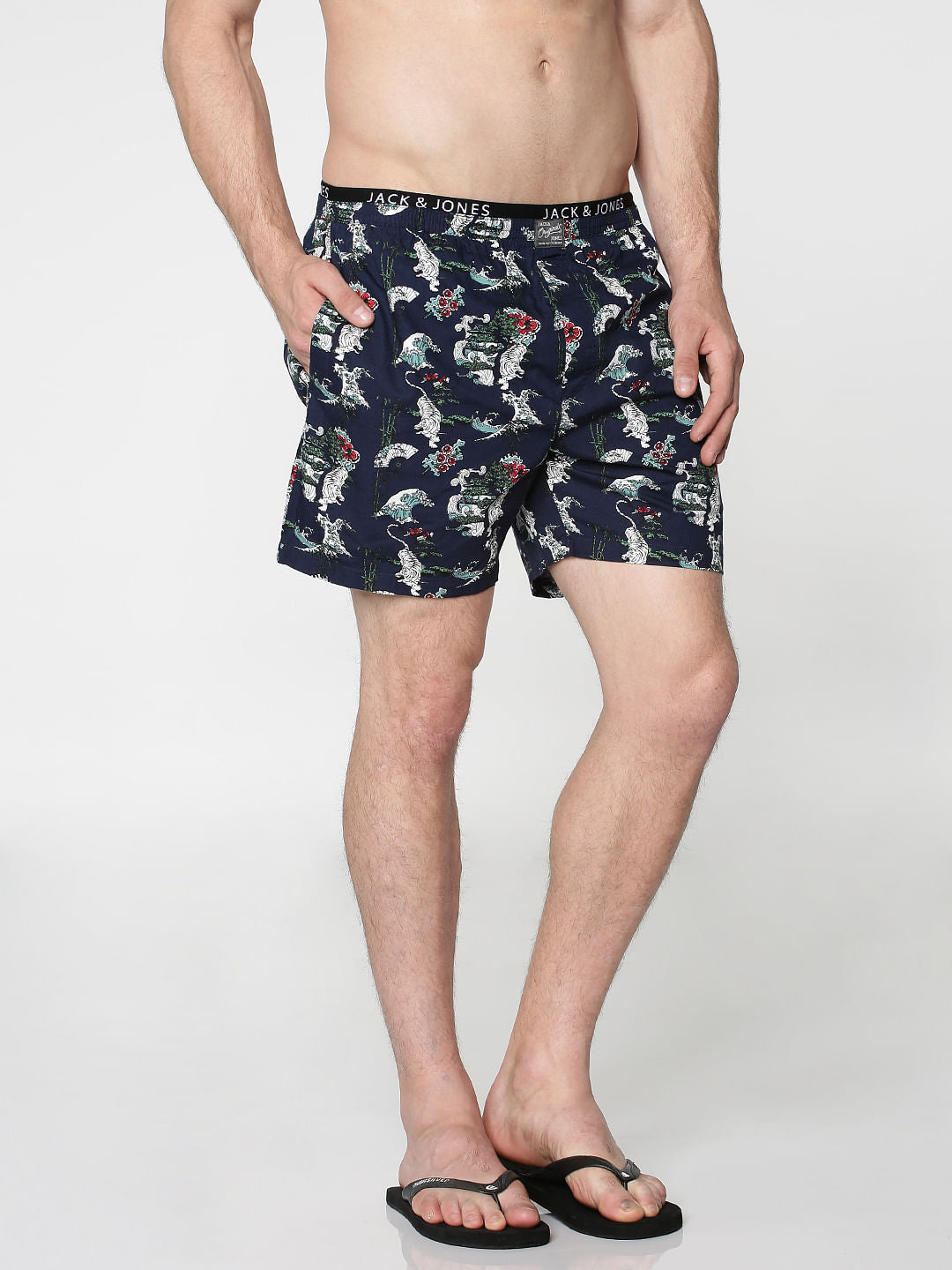 Navy Blue All Over Japan Tiger Graphic Print Boxers