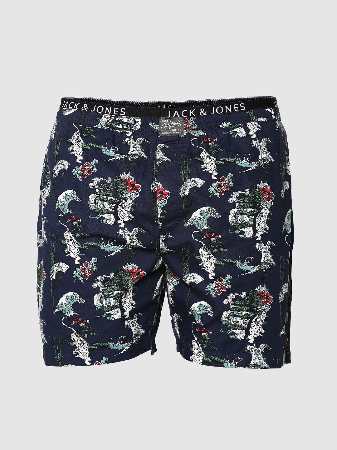 Navy Blue All Over Japan Tiger Graphic Print Boxers