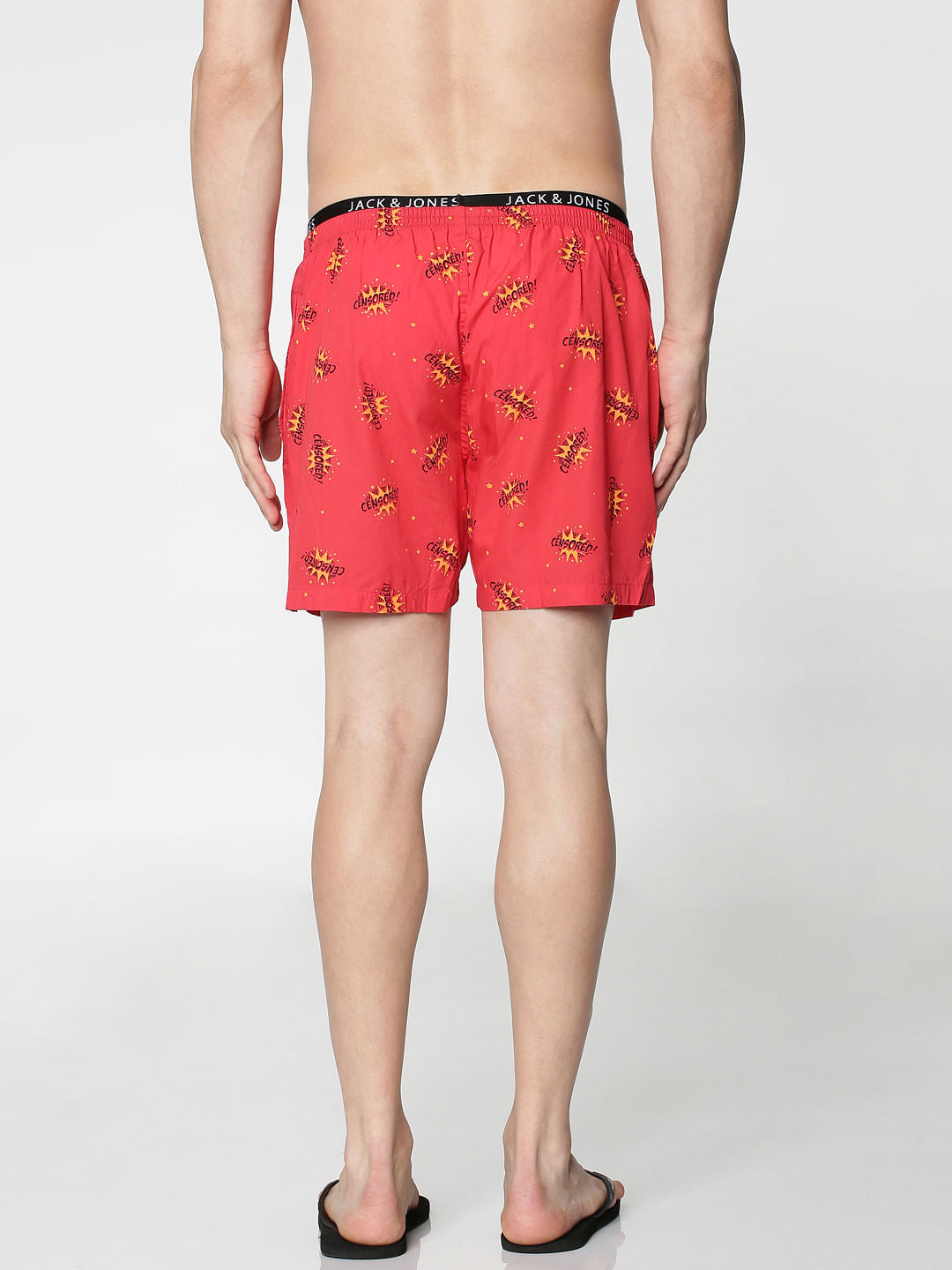 Red All Over Censored Text Print Boxers