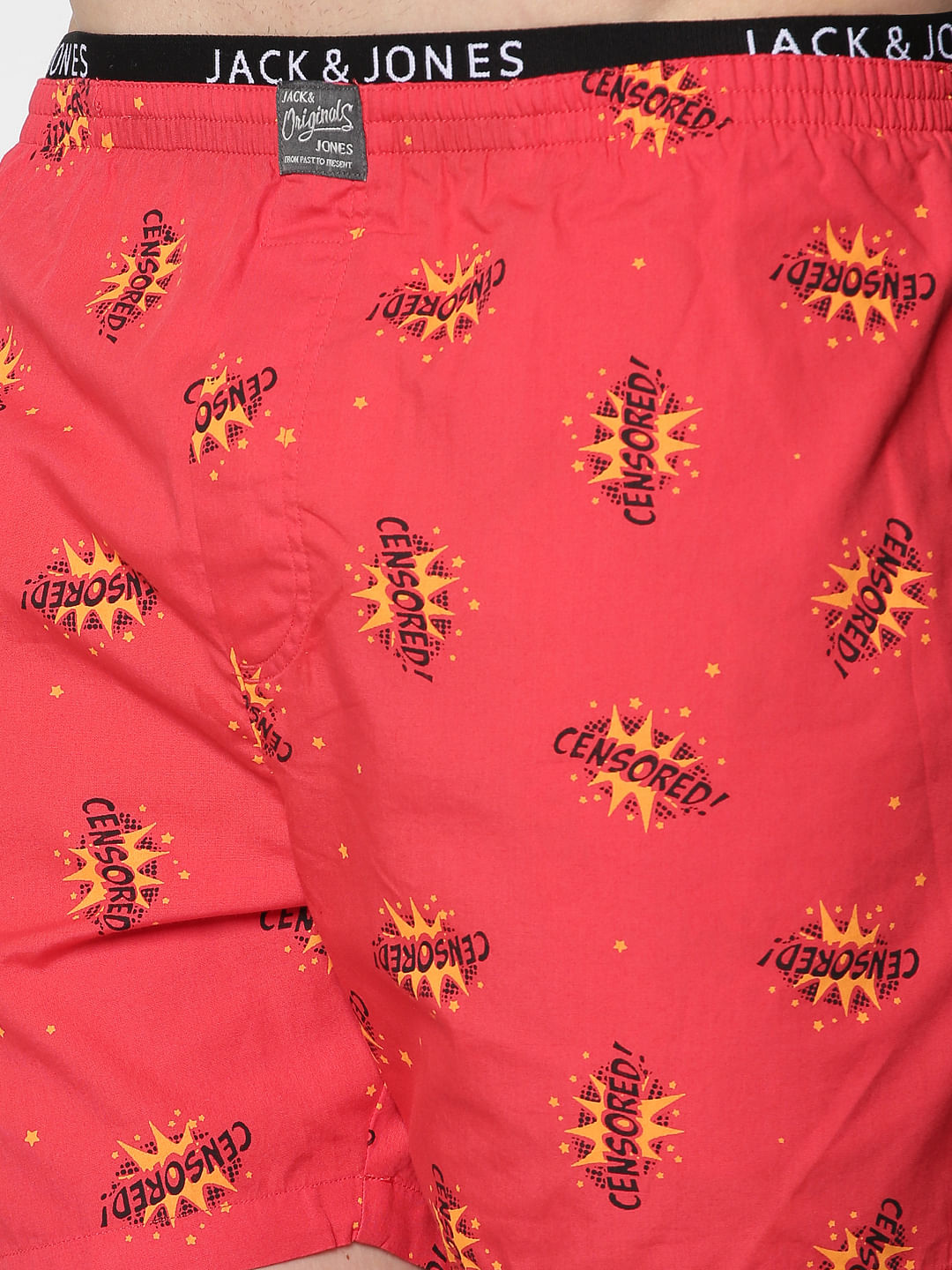 Red All Over Censored Text Print Boxers