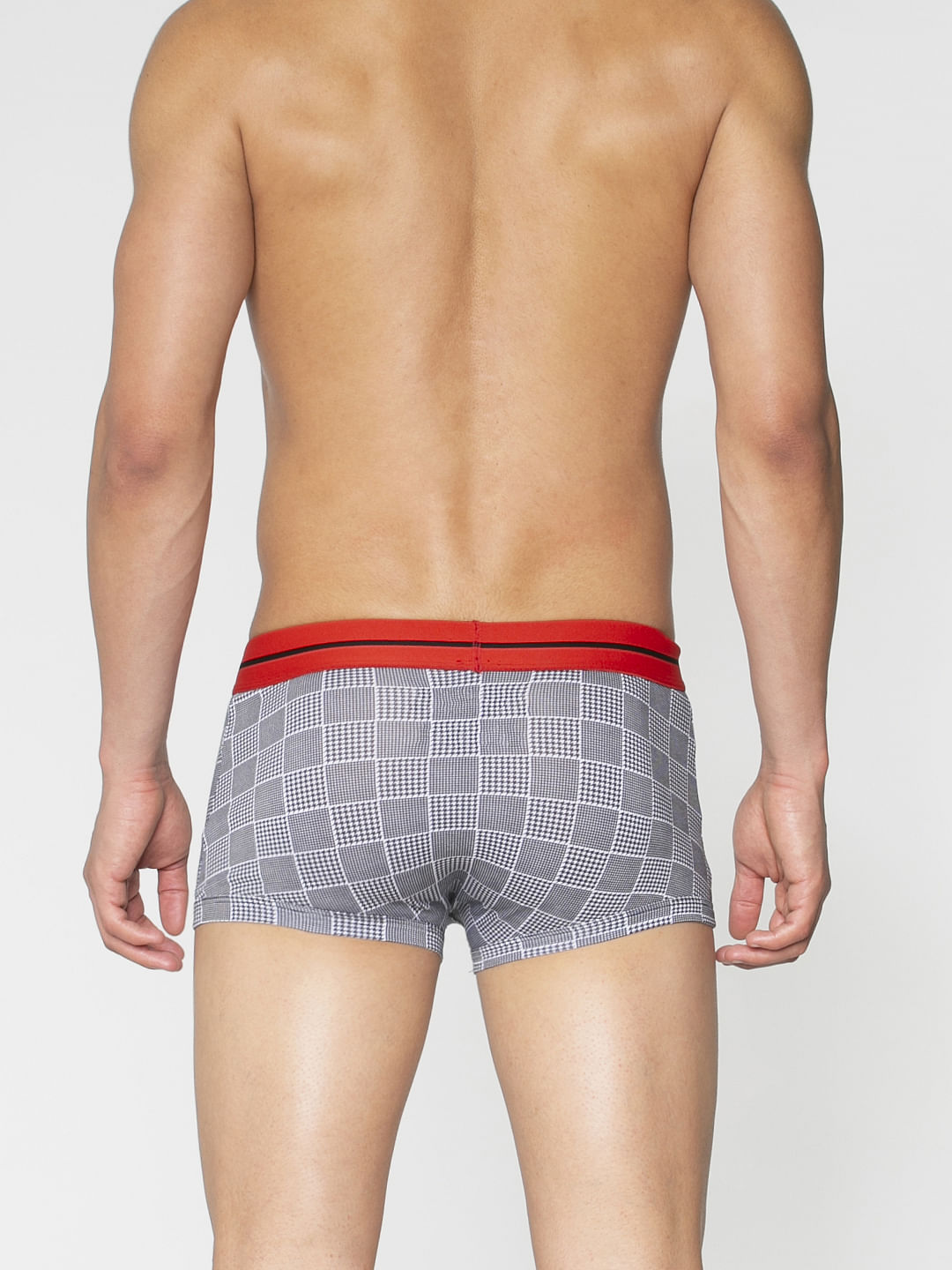 White Houndstooth Checks Print Brazilian Trunks