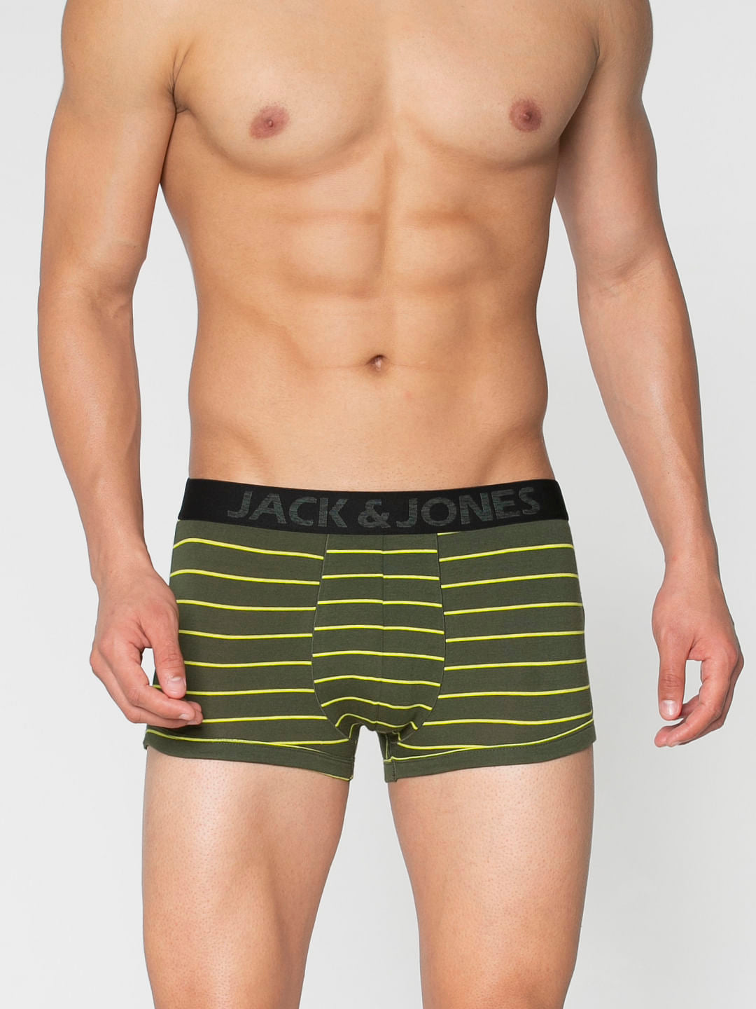 Green And Yellow Striped Brazilian Trunks