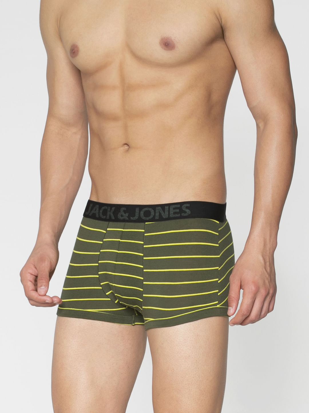 Green And Yellow Striped Brazilian Trunks