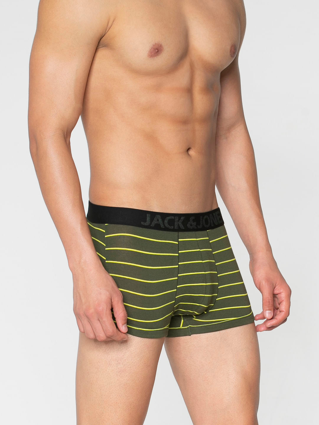 Green And Yellow Striped Brazilian Trunks