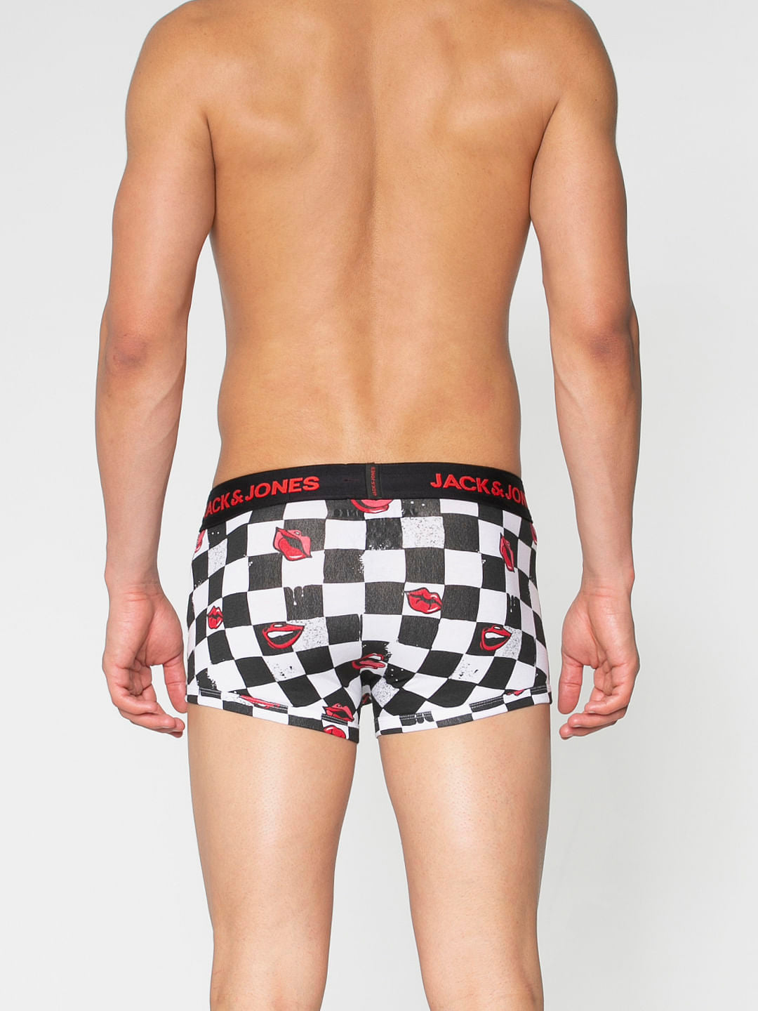 Black All Over Chessboard And Lips Print Brazilian Trunks