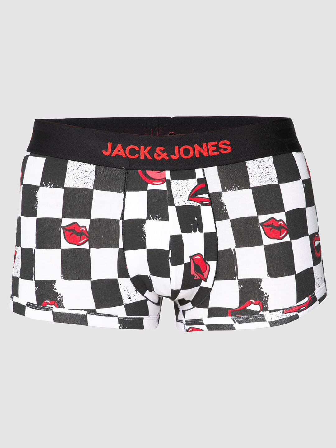 Black All Over Chessboard And Lips Print Brazilian Trunks