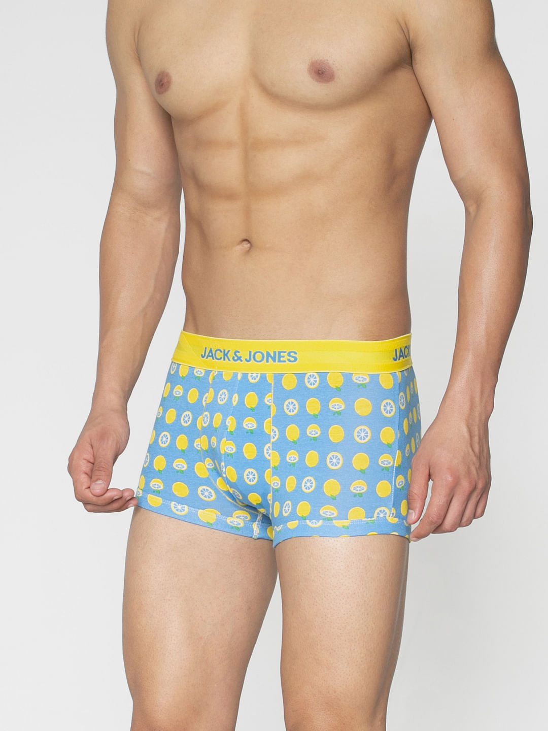 Blue All Over Lemon Print Brazilian Trunks