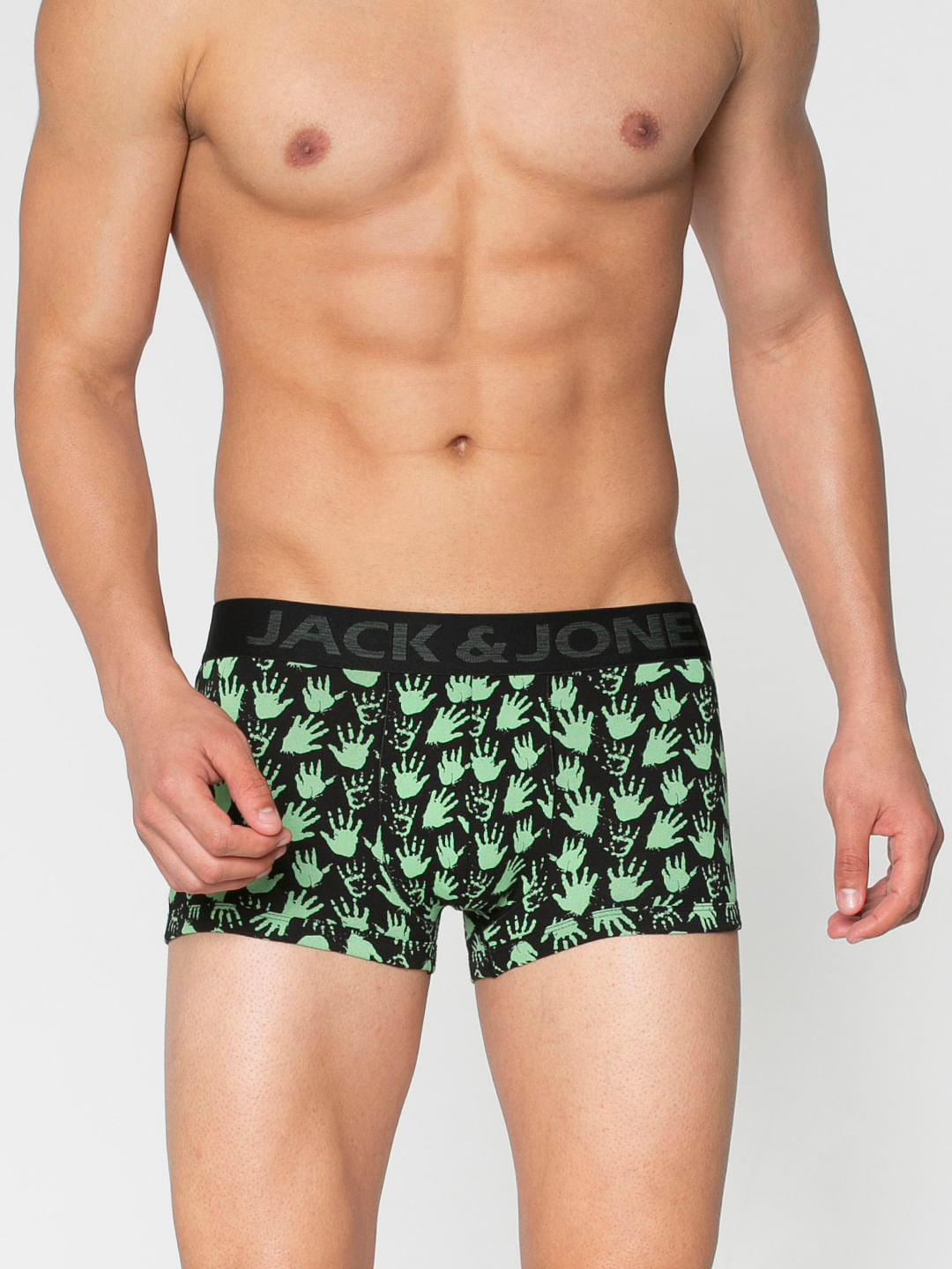 Black All Over Palm Print Brazilian Trunks - S