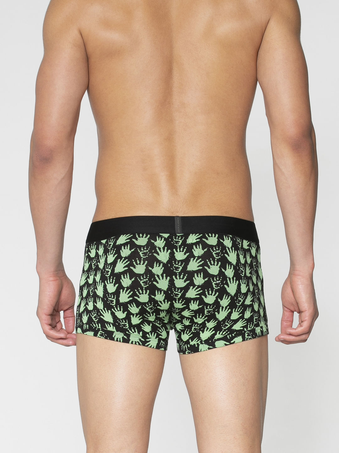 Black All Over Palm Print Brazilian Trunks