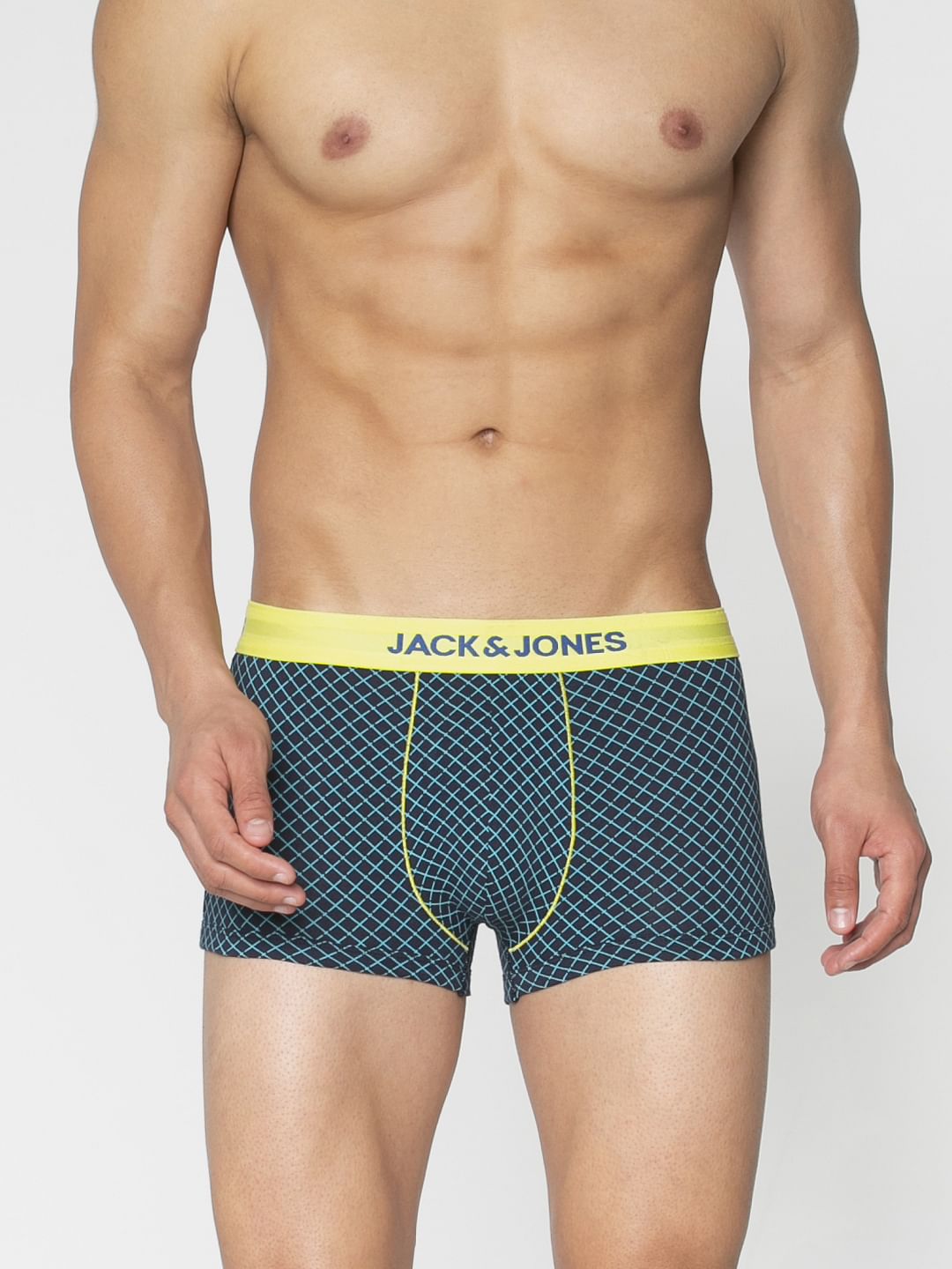 Blue And Black Checks Print Brazilian Trunks - S